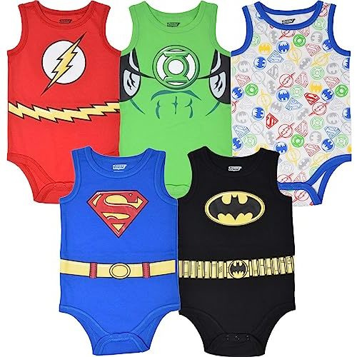 DC Comics Justice League Green Lantern The Flash Superman Baby 5 Pack Bodysuits Newborn to Infant