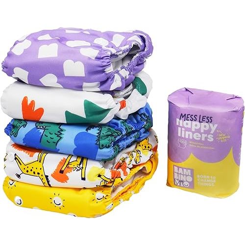 Bambino Mio, Cloth Diaper Set - The Give-it-a-go Bundle, 5 x Diapers, 100 messless Liner (Brave & Bold)