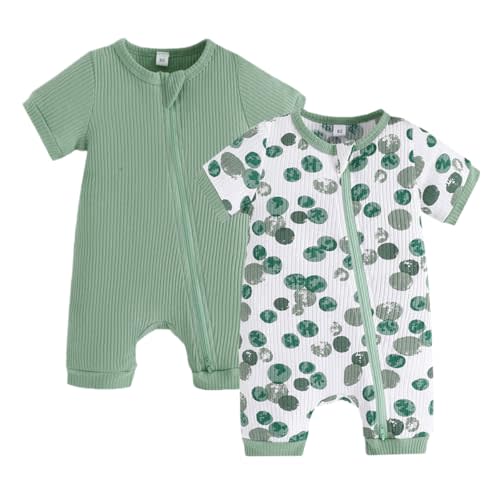 Bafeicao Unisex Baby Boy Girl 2 Pack Rompers Short Sleeve 2 Way Zipper One Piece Jumpsuits Clothes Sets