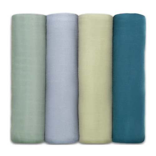 Muslin Swaddle Blankets (4 Pack) in Sage/Pacific Blue/Fern/Neptune Colours
