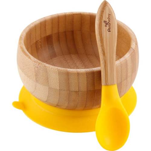 Baby Bamboo Stay Put Suction Bowl + Spoon, Yellow - Avanchy | Maisonette