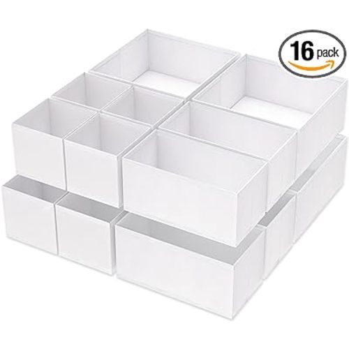 16 Pack Underwear Drawer Organizer, Drawer Organizer Clothes, Foldable Cloth Storage Box Closet Dresser Drawer Divider Organizer for Clothes, Scarves (White)