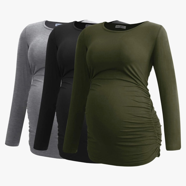 Smallshow Women's Maternity Shirts Long Sleeve Pregnancy Clothes Tops 3-Pack