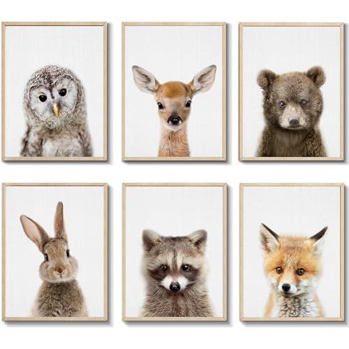 EPHANY Baby Animal Posters and Prints ART - Rabbite Deer Fox Canvas Painting Nursery Pig Wall Art, Piglet Print Wall Art Nordic Picture Kids Room Decoration YMX014 (8"x10"(20x25cm))
