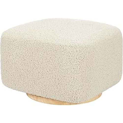 Babyletto Kiwi Gliding Ottoman in Almond Teddy Loop with Light Wood Base, Greenguard Gold and CertiPUR-US Certified