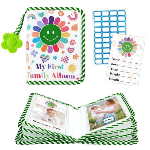 My First Family Photo Album for Baby, 4x6" Baby Photo Albums, Soft Toddler Photo Album with Milestone & Large Safety Mirror, Personalized Kids Baby Shower Gifts(Smiley Face)