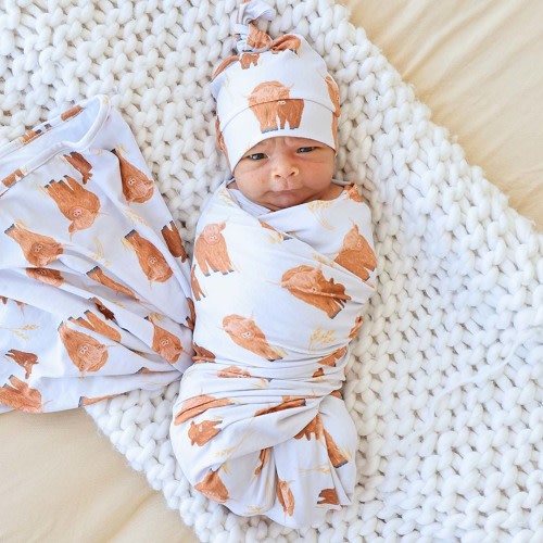 Happy Highland Cows Oversized Swaddle Blanket