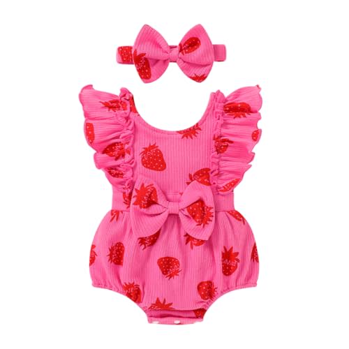 YOUNGER TREE Newborn Baby Girl Clothes Ruffle Sleeve Rompers Infant Backless Floral Jumpsuit Summer Outfits with Headband