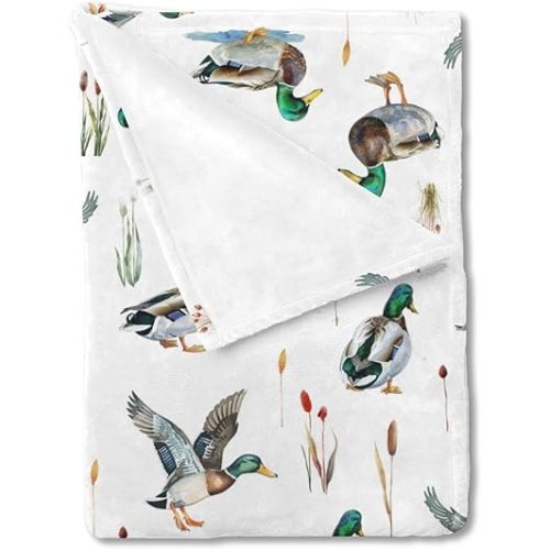 Watercolor Mallard Duck Hunting Baby Blanket for Boy Girl Duck Hunting Nursery Decor Swaddle Blanket Wild Duck Leaves Flannel Soft Receiving Blankets Toddler Nursery Bed Crib Blanket Playmat 30x40