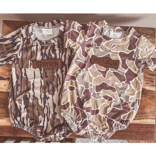 Personalized Pebble Camo & Lowland Camo Bubble Romper - Duck Hunting Outfit - Baby Girl Camo - Baby Boy Camo - Girly Duck Hunting - Baby