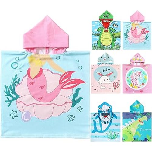 NovForth Kids Beach Towel for Boys Girls, Mermaid Hooded Bath Towel Wrap, Toddler Pool Towel with Hood