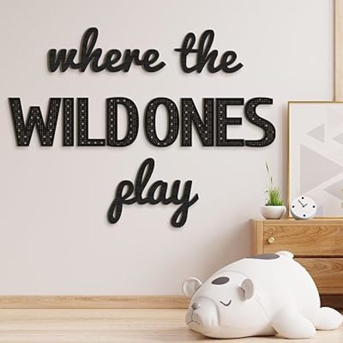 Where the Wild Ones Play Nursery Sign Wooden Playroom Wall Decor Playroom Decoration Word Play Sign for Wall Plaques(23 Inch,Black)