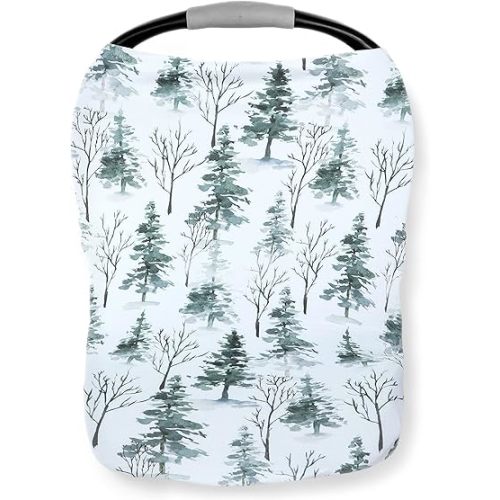 Pobi Baby Premium Multi-Use Cover - Nursing Cover, Baby Car Seat Covers, Shopping Cart, High Chair, and Breastfeeding Cover - Ultra-Soft, Stretchy, Woodland Scarf for Baby and Mom (Magical Woods)