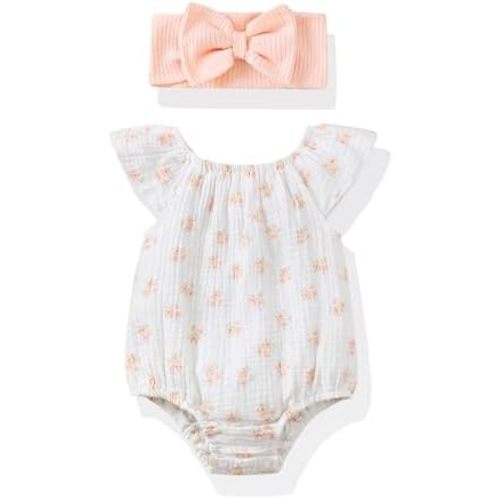 Renotemy Preemie Newborn Baby Girl Clothes Infant Cotton Linen Romper Summer Outfit for Girls Ruffle Sleeve Bodysuit Jumpsuit