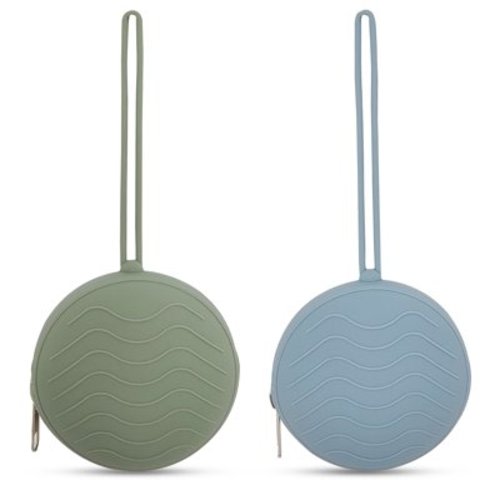 HippoBaby Silicone Pacifier Holder Case 2-Pack – 100% Food-Grade, BPA-Free, Portable with Loop – Durable & Easy to Clean (Sage/Sky Blue)