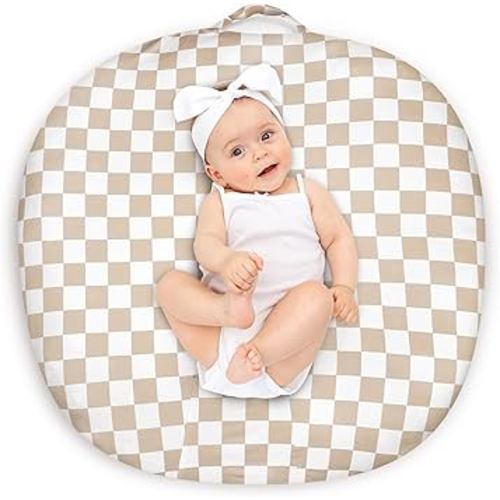 DILIMI Newborn Lounger Cover Removable Cover Ultra Soft Comfortable Lounger Slipcover Removable Cover for Infant Lounger Pillow, Light Brown Checkerboard (Lounger Pillow Not Included)