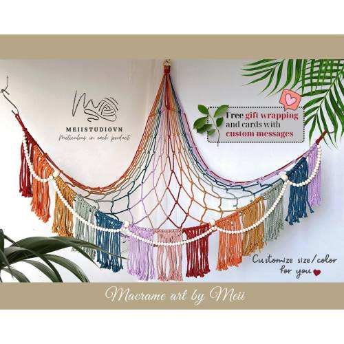 Macrame Toy Hammock | Kids Room Storage Toy Holder | Boho hanging shelf | Stuffed Animal Hanging Storage | Basket storage | Rustic decor