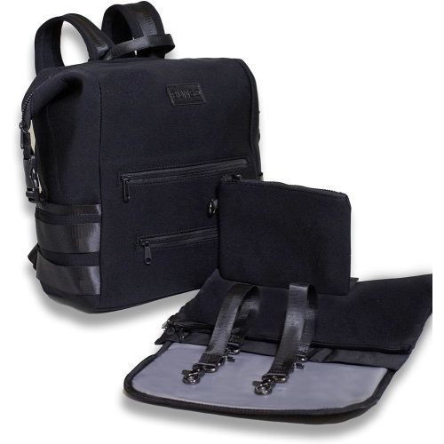 BUNSO Neoprene Diaper Bag Backpack, Water-resistant, Travel Baby Bag With Changing Pad, Stroller Straps, Wet Bag and Pouch (Black)