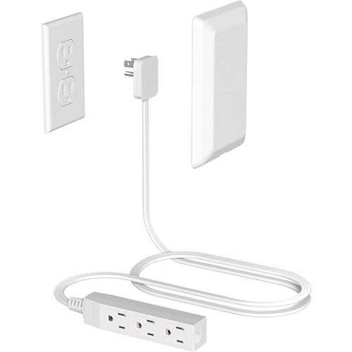 Flat Plug Extension Cord 3FT with Outlet Covers Baby Proofing,Ultra Thin Outlet Concealer with Cord Concealer Kit,3 Outlet Power Strip,13A 125V 1625W,Universal Size for Home,Kitchen,ETL Listed,White