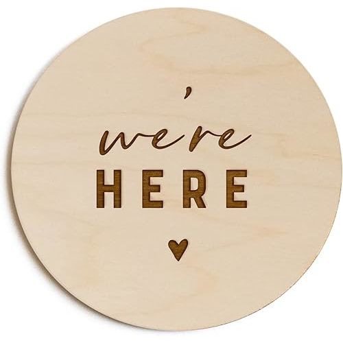 The Cotton & Canvas Co. We're Here Newborn Twin Baby Announcement, Nursery Sign, Nursery Decor, Baby Shower, Modern, Wooden Plaque, Birth Prop, We're Expecting