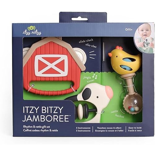 Itzy Ritzy - Set of 3 Musical Toys - Includes a Tambourine, Clacker and Maraca (Farm)