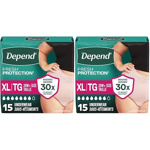 Depend Incontinence Underwear for Women, Extra-Large, 30 Count | Maximum Absorbency | Fit-Flex | Disposable | Blush