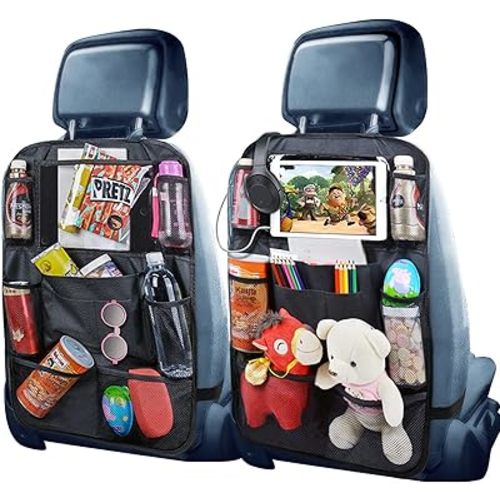 Backseat Organizer, Car Organizer Back Seat Car Organizer for Kids with Hole for USB/Headphone Back Car Seat Organizer Backseat Car Organizer for Road Trip, Kid Snacks, Toys, Travel Accessories,2 Pack