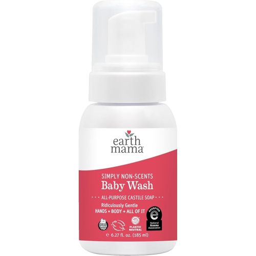 Earth Mama Simply Non-Scents Baby Wash Foaming Hand Soap, Organic Fragrance Free, Unscented Body Wash, Castile Soap with Coconut Oil, Shea Butter, Calendula, & Aloe, 6.27 fl oz