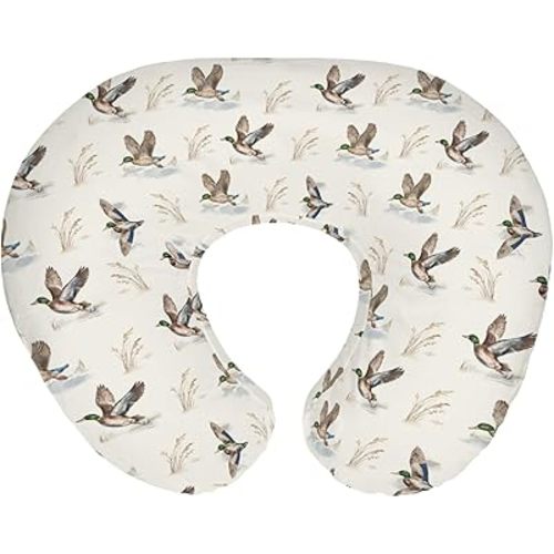 Wild Ducks Mallards Baby Nursing Pillow Covers for Boy Girl Vintage Duck Hunting Nursing Slipcover for Breastfeeding Pillows Duck Leaves Pond Soft Stretchy Cover for Newborn Infant