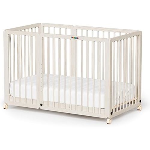 JOYMOR 8 in 1 Convertible Crib with Changer, Include 2” Mattress, Converts to Bassinet, Mid Crib, Full Size Crib, Daybed,Toddler Bed and Playard (Crib, Washed Natural)
