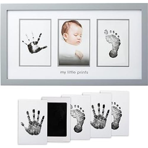 Pearhead Newborn Babyprints Photo Frame Baby Handprint and Footprint Keepsake Kit, Gender-Neutral Nursery Décor, Baby Accessory for New and Expecting Parents, Gray