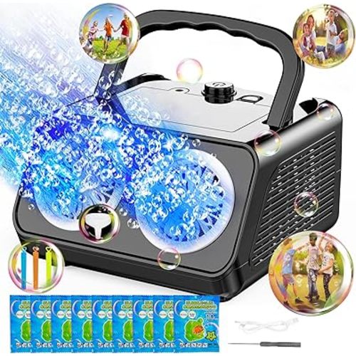 Bubble Machine, New Automatic Bubble Machine for Kids 20000+ Bubbles/Minutes, Portable Bubble Machine Battery Operated with 2 Fans, Bubble Makers for Outdoor & Indoor Wedding Birthday Party
