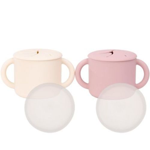 Weesprout Snack Containers, Food Grade Silicone Cups, Spill-proof Tops For Toddlers & Babies - Set Of 2 (matte Pink, Matte Off White)