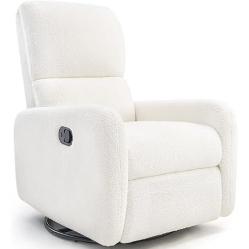 Jocisland Swivel Glider Rocking Recliner Chair for Adults, Nursery Rocker Reclining, Comfy Upholstered Single Sofa Armchair for Living Room Bedroom Nursing,Teddy White