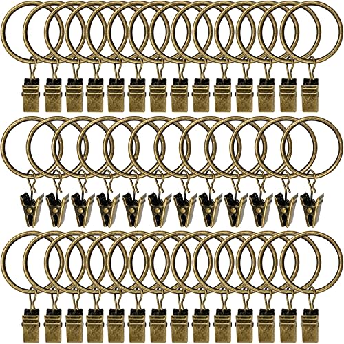 40 Pack Curtain Rings with Clips, Drapery Clips with Rings, Drapes Rings 1.26 in Interior Diameter, Fits up to 1 in Curtain Rod, Bronze