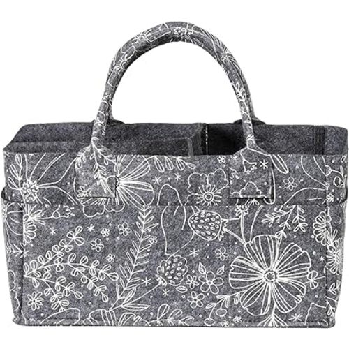 Sammy & Lou Diaper Caddy Organizer - Collapsible Tote Bag with Handles - Organizer for Diapers, Wipes & Baby Changing Supplies - Felt Storage Organizing Bin for Car, Desk, Nursery (Floral)