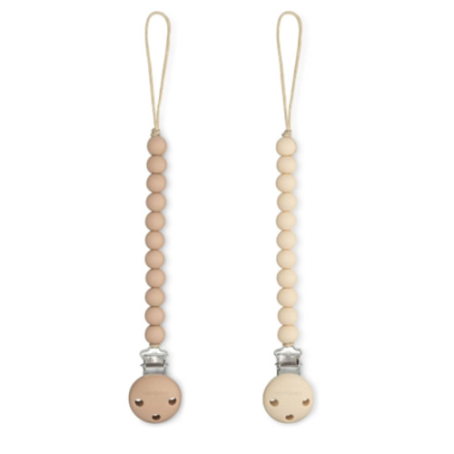 Comfy Cubs Pacifier Clips 2 Pack - 100% Food Grade Silicone Baby Pacifier Clips, BPA & PVC Free - CPSIA Certified, Lightweight and Flexible Baby Gifts - Beige & Light Beige