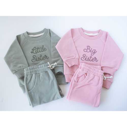 Embroidered Big Little Sister Sweatshirt Jogger Set, Toddler Track Suit, Baby Sweatshirt Set, Matching Siblings, Big Sister Sweatshirt, X