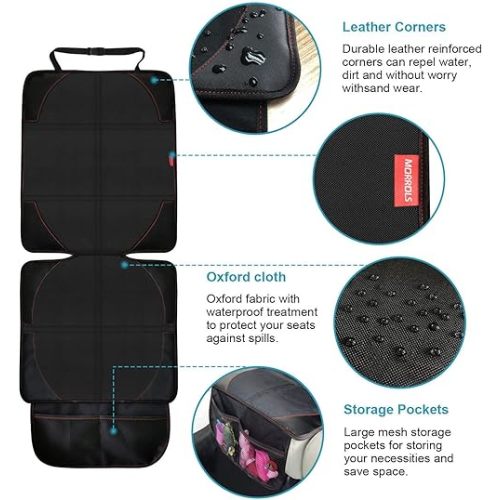 Car Seat Protector, 2 Pack Carseat Protector with Thick Padding, Baby/Pets for Child Car Seat-Mesh Pockets-Waterproof-Universal Size(Black)