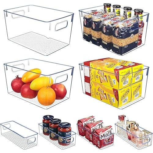 Set of 8 Clear Plastic Storage Bins, Pantry Organization and Storage, Transparent, Plastic, 4 Small + 4 Large
