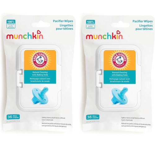 Munchkin Arm & Hammer Pacifier Wipes - Safely Cleans Breast Pump Parts and Feeding Essentials for Baby and Toddler, 2 Pack, 72 Wipes