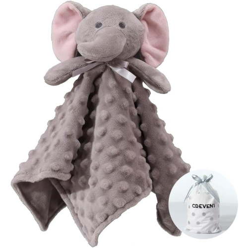 CREVENT Unisex Grey Elephant Plush Security Blanket for Babies