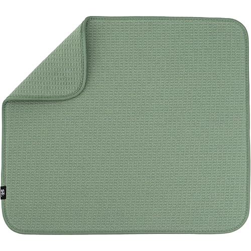 S&T INC. Dish Drying Mat, 16” x 18”, Absorbent Microfiber Kitchen Counter Mat, Dish Drying Pad for Dishes, Utensils, Pots and Pans, Large, Sage Green