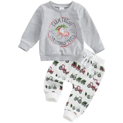 Toddler Baby Boys St Patricks Outfit Digger Clover Print Sweatshirt Long Sleeve Shirt Pants 2Pcs Spring Clothes