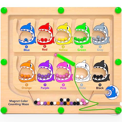 DUKVSG Magnetic Color & Number Maze, Montessori Counting Matching Toys, Wooden Magnet Maze Board Game, Montessori Fine Motor Skills Toys for 3 4 5 Years Old Preschool Learning Activities