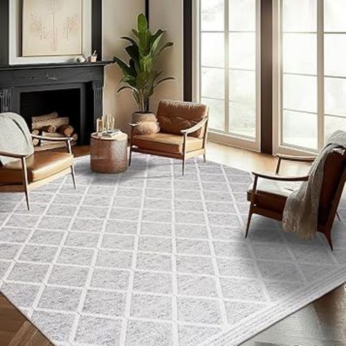 ReaLife Machine Washable Area Rug - Living Room Bedroom Bathroom Kitchen Entryway Office - Padded Low Pile Stain Resistant Premium - Boho Modern Farmhouse - Tessa - Gray Ivory 5' x 7'