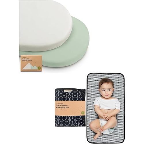 Keababies 2-Pack Bassinet Sheets for Girls, Boys and Portable Diaper Changing Pad - Bassinet Mattress Sheets Compatible with Halo Bassinest Swivel Sleeper - Waterproof Foldable Baby Changing Mat