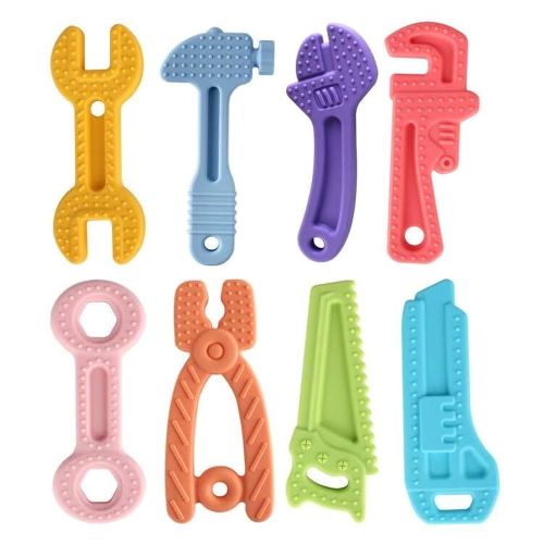 8 Pack Chew Baby Teething Toys for 0-12 Months, Freezable BPA Free Silicone Baby Molar Teether Chew Toys, Hammer Wrench Spanner Pliers Hand Saw Shape Baby Girl's Boy Car Seat Toy
