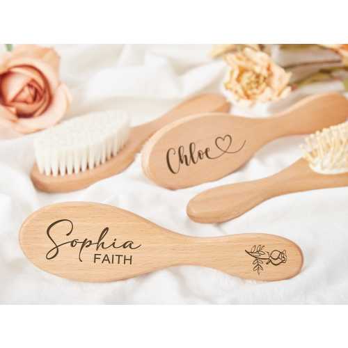 Custom Baby Gift Girls Personalized Wooden Baby Hair Brush Custom Baby Brush Baby Shower Gift Girls Baby Keepsake Gift Baby Wooden Brush Set