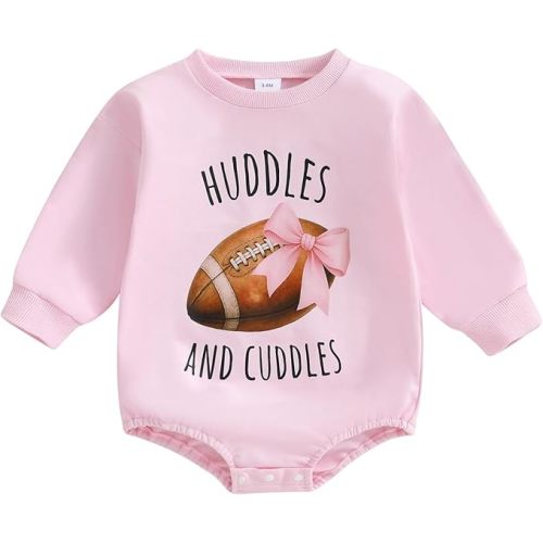 GOOCHEER Football Baby Girl Outfit Fall Long Sleeve Romper Sweatshirt Rugby Letter Crewneck Bodysuit Jumpsuit Pullover